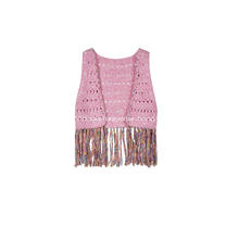 Girl's Knitted Hand Crochet Tassels Cardigan Vest